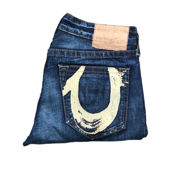 Vintage True Religion Jeans Size 36 Yellow Horsehoe Blue - Picture 9 of 10